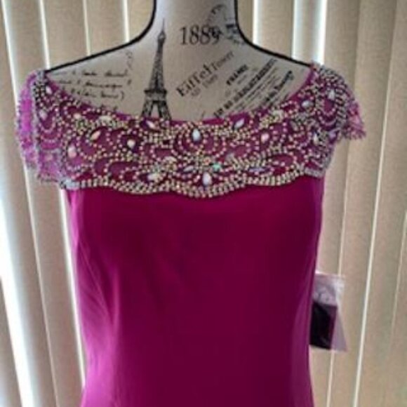Majestic Purple Embellished Neckline Cap Sleeve Evening Gown Size 14 - Picture 3 of 9